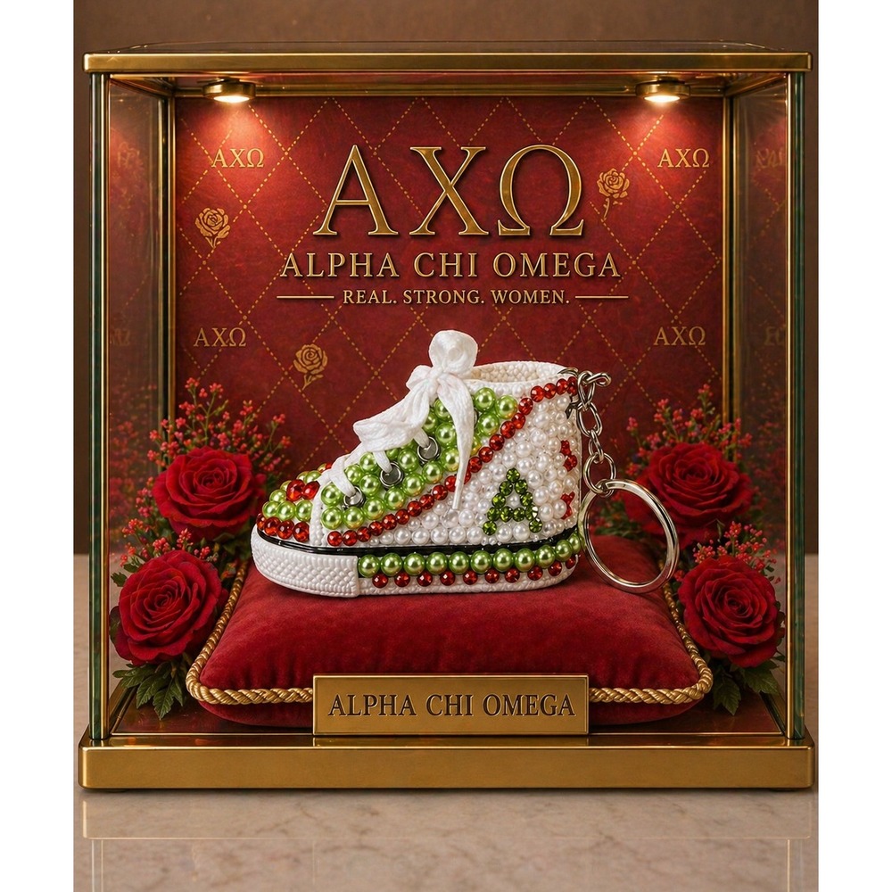 Alpha Chi‎ Omega Keychain Pearl & Rhinestone Custom Made Shoe